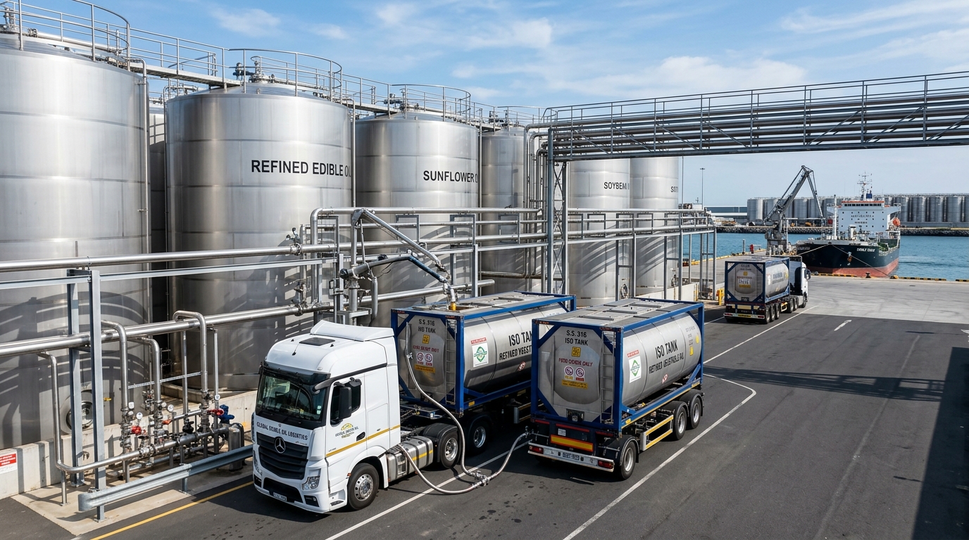 ISO tank containers of refined palm olein oil arriving at Djibouti Port for import into Ethiopia