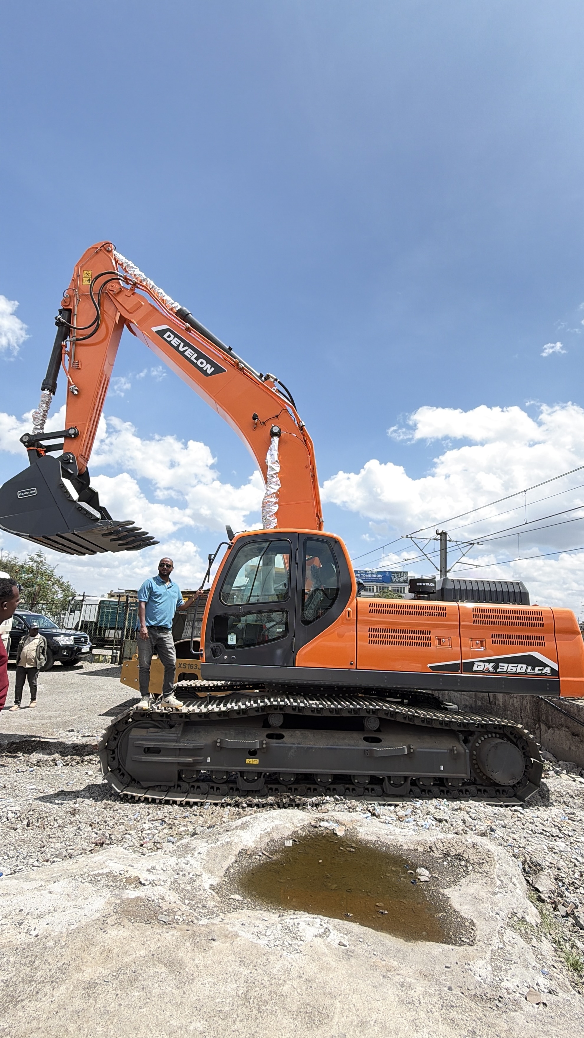 Excavator operating on a construction site in Ethiopia